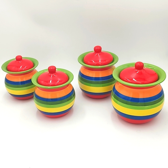 Casa Vero Rainbow Hand Painted Ceramic Canisters - Picture 1 of 9